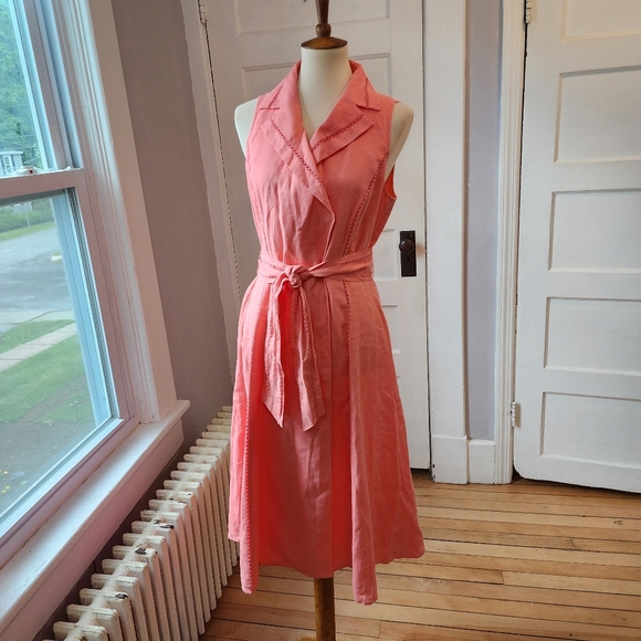 Jones New York Dresses & Skirts - Jones New York Peach Linen Belted Wrap Dress, Size 8